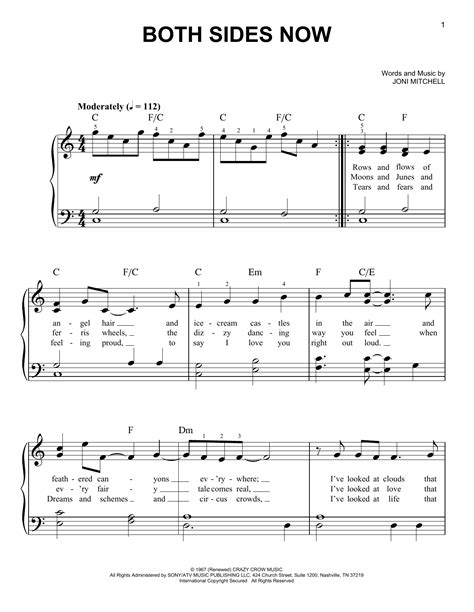 Joni Mitchell Both Sides Now Sheet Music Notes, Chords | Sheet music ...