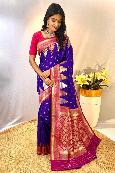 Indigo Blue Zari Woven Banarasi Silk Saree – Armima