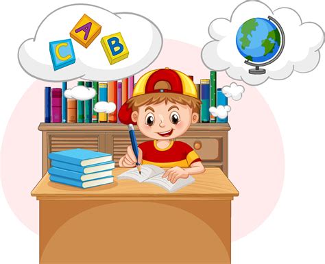A kid doing homework with speech bubble in the library 7142108 Vector ...