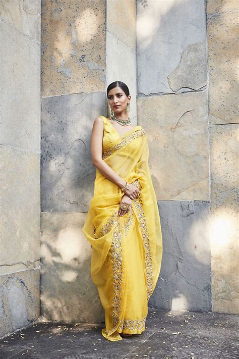 Yellow Silk Organza Saree – HOUSEOFRANIAN