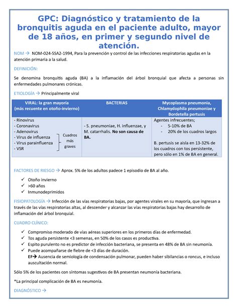 Bronquitis aguda - MEDICINA INTERNA - GPC: Diagnóstico y tratamiento de la bronquitis aguda en ...