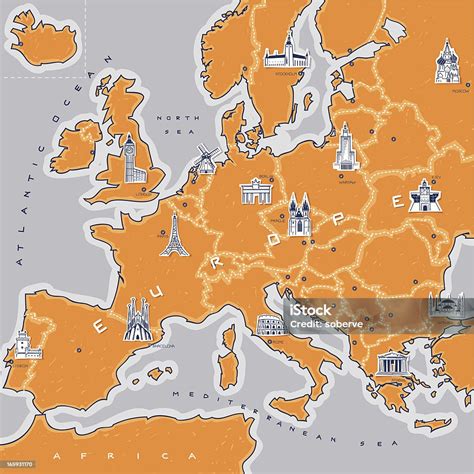 Europe World Map with Landmarks 的图像结果