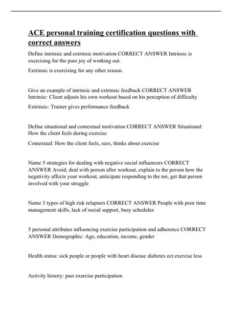 ACE personal training certification questions with correct answers ...
