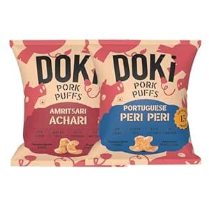 DOKi Pork Puffs (Pack of 4) (2 Flavours) (High Protein, Low Calorie ...