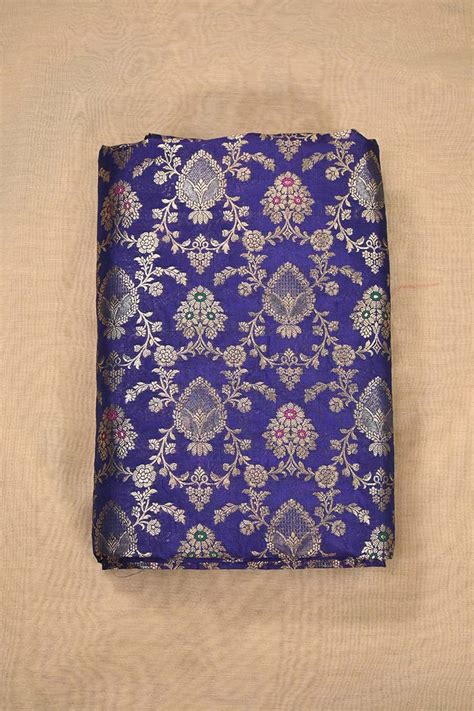 Ink Blue Banarasi silk Fabric | Chinaya Banaras| Gold Zari & Meenakari
