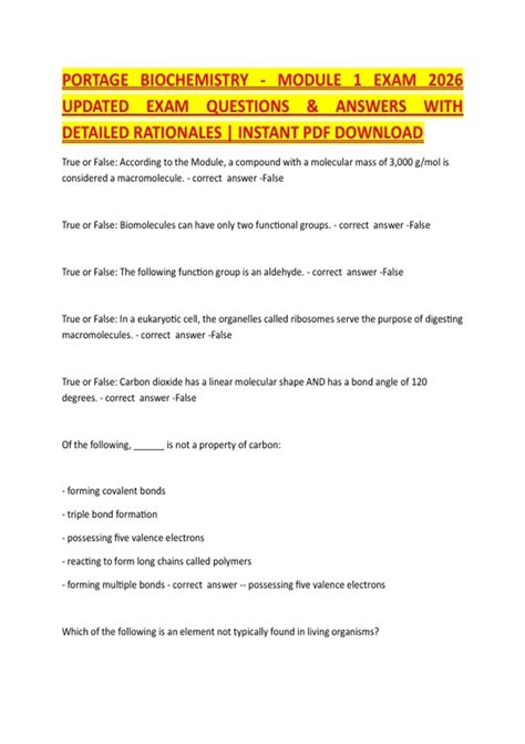 PORTAGE BIOCHEMISTRY - MODULE 1 EXAM 2026 UPDATED EXAM QUESTIONS ...