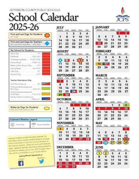 Jefferson County Public Schools Calendar 2025-2026 (Kentucky)