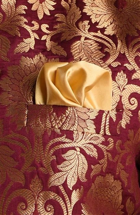 Golden Floral Work Brocade Silk Maroon Sherwani Achkan for Men – Rajanyas