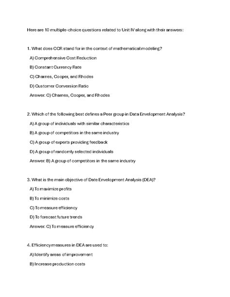 Bi-mcq - Mcq - Here are 10 multiple-choice questions related to Unit IV ...