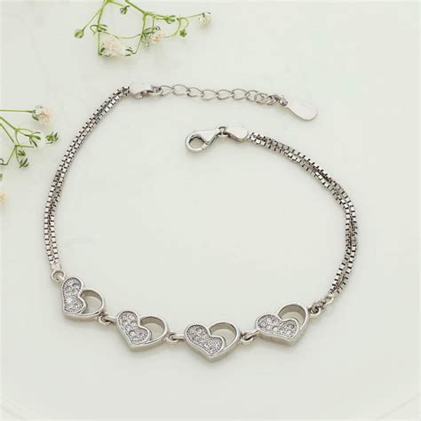 Half Stone Heart Silver Chain Bracelet for Women & Teen – Iyal Silver