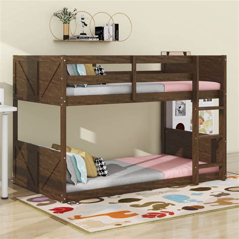 Harper Orchard Twin Over Twin Floor Bunk Bed With Panelled Headboard ...