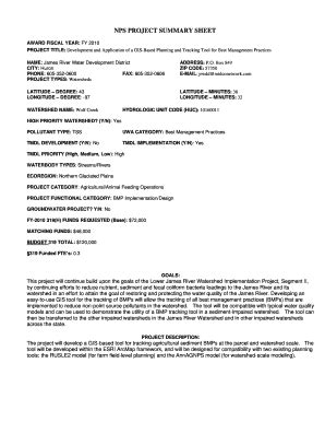 Fillable Online denr sd NPS PROJECT SUMMARY SHEET - South Dakota ...