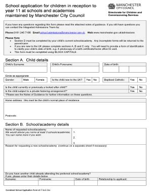 UK Manchester City Council School Application For Children In Reception ...