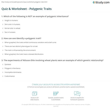 Quiz & Worksheet - Polygenic Traits | Study.com