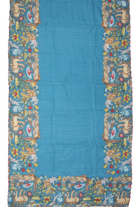 Blue Printed Kalamkari Semi Tussar Silk Saree 10074916 – Avishya.com