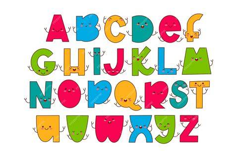 Fonte infantil no estilo cartoon, letras engraçadas com rostos bonitos ...