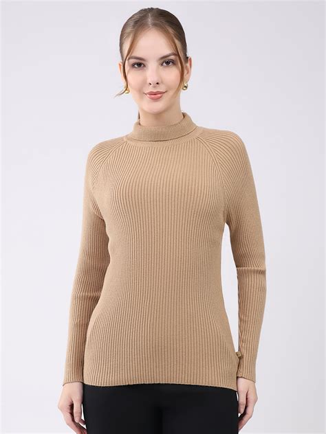 Buy Women Khaki Self Design High Neck Full Sleeve Sceavy Online in ...