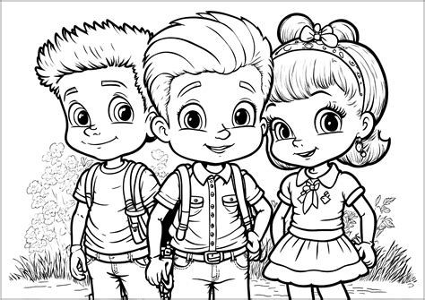 Three friends - Back to school Coloring Pages