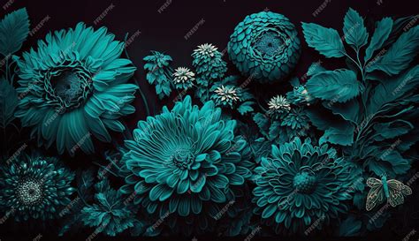 Premium AI Image | Assorted teal color flower arranging image AI Generated