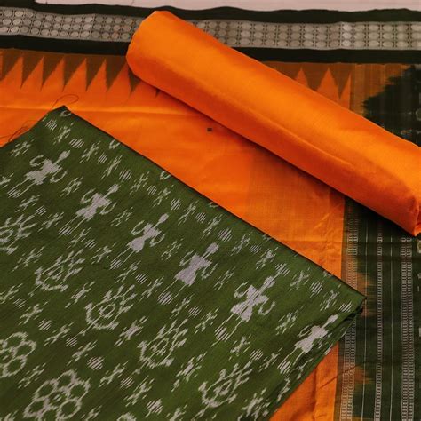 Green Ikkat Sambalpuri Silk Dress Material | C251300437 – Priyadarshini ...
