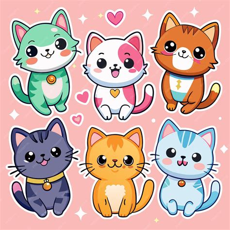 Premium Vector | Cute Cat Sticker Set