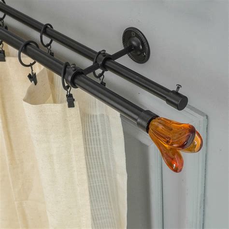 Brown Tulip Finial Extendable Double Curtain Rod Black 19MM (Hardware ...