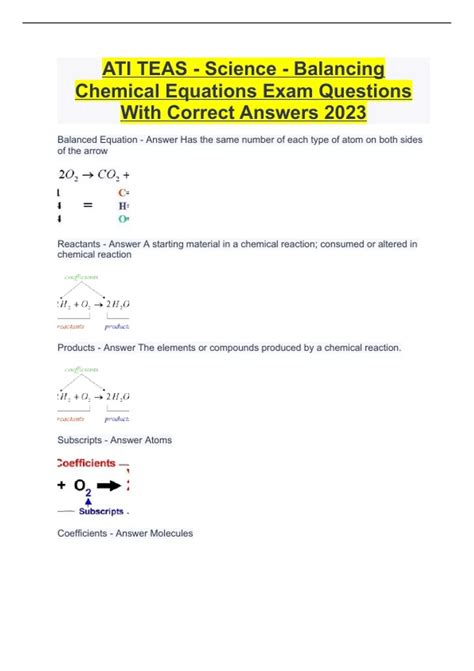 ATI TEAS - Science - Balancing Chemical Equations Exam Questions With ...