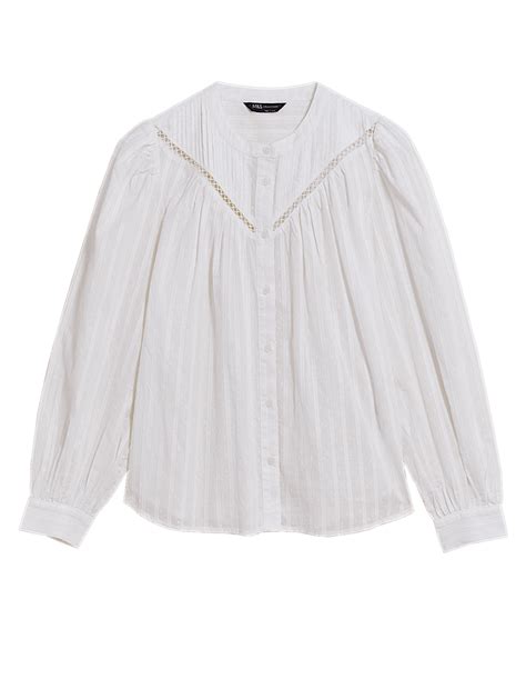 Buy Pure Cotton Collarless Long Sleeve Blouse at Marks & Spencer