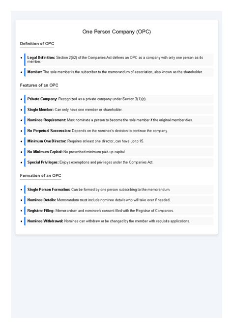 One Person Company (OPC) Overview and Legal Definition - Studocu