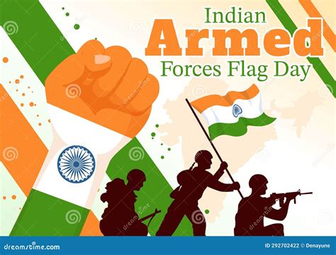 Indian Armed Forces Flag Day Vector Illustration With India And Army Flags In National Holiday ...