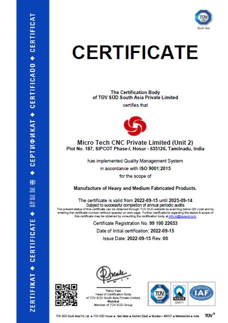 CERTIFICATION | MICRO-TECH CNC