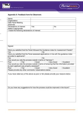 Fillable Online harrow gov App 5 Feedback form for Observers , item 115 ...