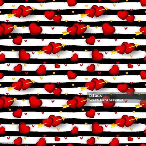 Love Concept In Cartoon Style Hearts With An Arrow On A Striped White ...