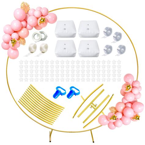 7.5 FT Large Size Metal Balloon Circle Arch Set, Golden Round Balloon ...