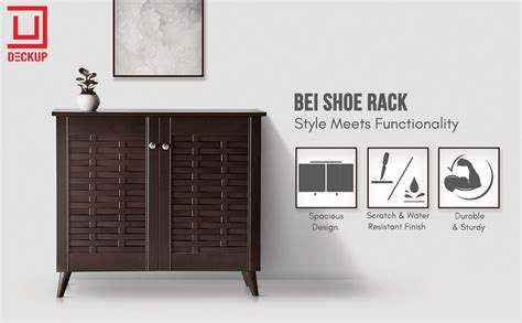 DeckUp Bei 2-Door Engineered Wood Shoe Rack with Wooden Legs (Dark ...