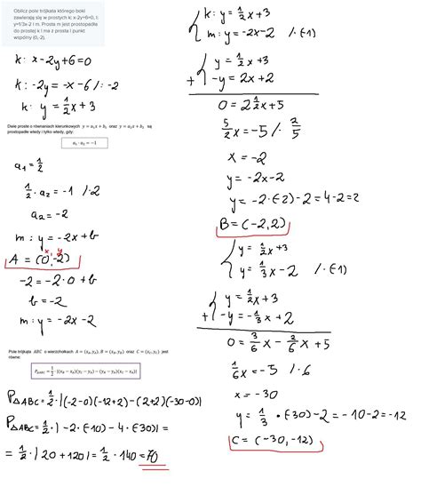 Oblicz pole trójkata którego boki zawierają się w prostych k: x-2y+6=0 ...