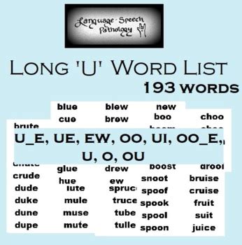 Long 'U' Single Syllable Word List by Language-Speech Pathology | TpT