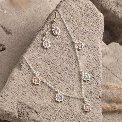 Blisse Allure Sterling Silver Multi Stone Studded Star Charms Necklace ...