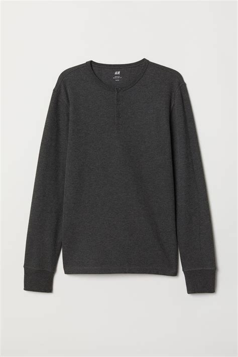 Henley top - Dark grey marl - Men | H&M IN