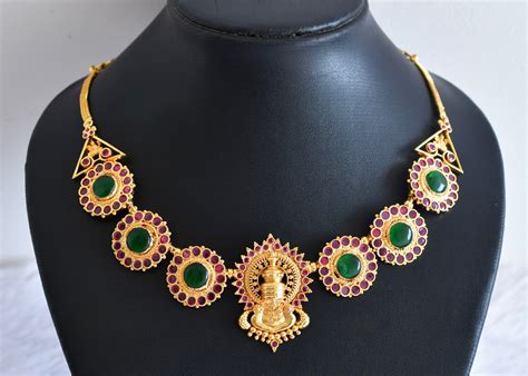 Gold tone pink-green kerala style kathakali necklace dj-53092 – dreamjwell
