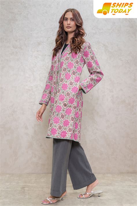 Floral Block Printed Quilted Jacket-NVQJ611 – Navyas Fashion