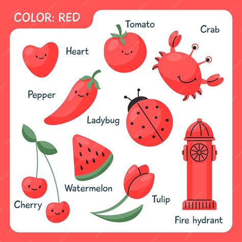 Objetos rojos y palabras de vocabulario en inglés | Vector Gratis