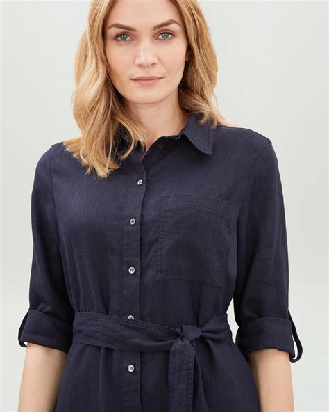 Jaeger Linen Shirt Dress in Navy (Blue) - Lyst