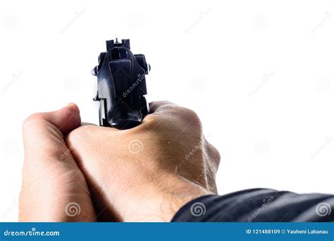 Close-up of Man Hands Holding a Gun that is in Ready Position To Stock ...
