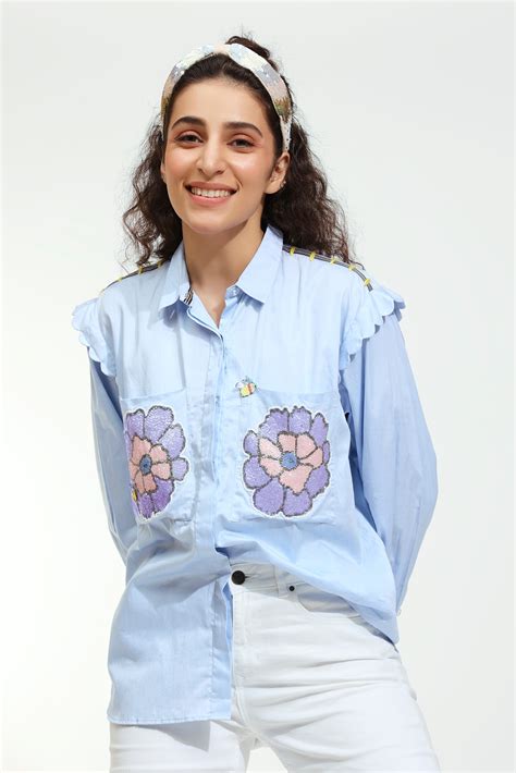 Blue-Blah-Bee Embellished Blue Shirt (Joey & Pooh) – Joey & Pooh 🌐