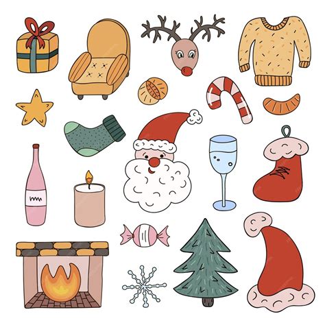 Ensemble de doodle de Noël dans un style plat Illustration vectorielle ...