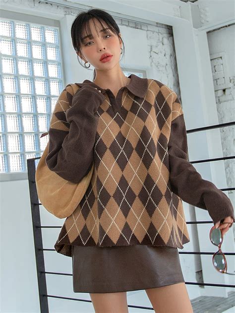 DAZY Argyle Pattern Drop Shoulder Sweater | Sweater outfits, Sweaters ...