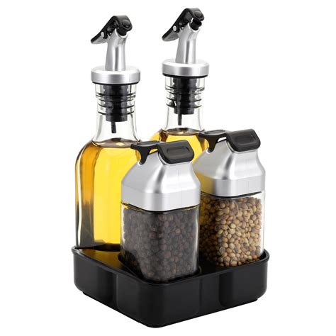 Jucoan 5 Pcs Oil Vinegar Dispenser Bottles Set With Caddy | Desertcart ...