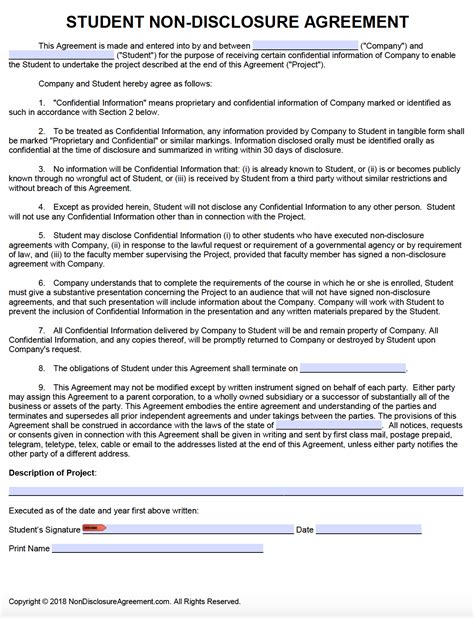 Free Student Non-Disclosure Agreement (NDA) | PDF | Word (.docx)