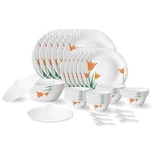 Larah by Borosil Firefly Fluted Series Opalware Dinner Set | 40 Pieces ...